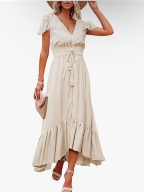 V-Neck Maxi Dress - Cream